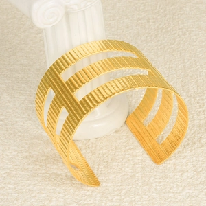 Minimalist Stainless Steel Open Cuff Bracelet For Women Geometric Hollow Vertical Stripe Adjustable 18K Gold Plated Jewelry