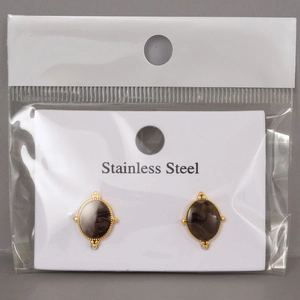 Vintage 18K gold plated stainless steel stud earrings with black marble inlay