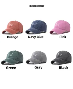 Color options of washed cotton baseball caps with embroidered dachshund dog patterns