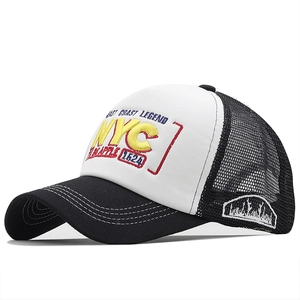 3D NYC embroidered mesh trucker hat with black and white color blocking