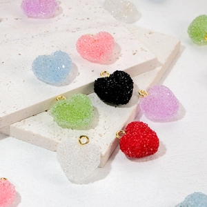 Frosted Sugar Resin Heart Charms With Gold Plated Loop For DIY Necklace Earrings Bracelet Jewelry Making Colorful Pendant