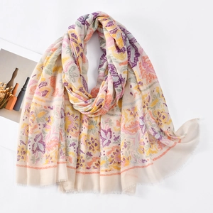 Women's Lightweight Bali Yarn Scarf Floral Ethnic Print Sun Protection Shawl Beach Wrap Large Soft Fashion Accessories