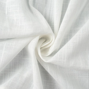Detail shot of white cotton fabric with cross-weave texture and spiral pleats