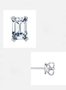 Detail view of S925 sterling silver studs with emerald cut 5A cubic zirconia stones