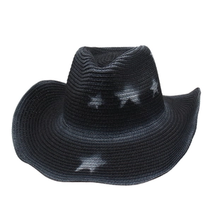 Chapeau De Cowboy En Paille Femmes Bord Large Imprimé Étoile Protection Solaire Été Plage Coupe-vent