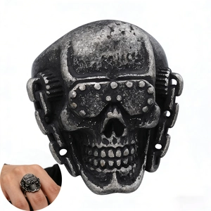 Vintage Skull Head Ring Stainless Steel Punk Rock Biker Distressed Mechanical Design For Men