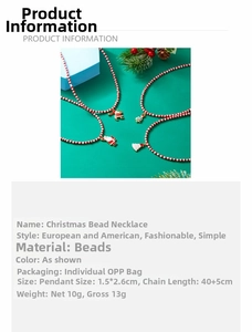 Detail of beaded Christmas necklace with Santa and tree charms on red white beads