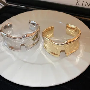 Alloy Cuff Bracelet Irregular Wave Liquid Metal Modern Minimalist Exaggerated Open Bangle For Women Fashion Jewelry