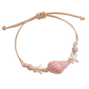 Handmade ocean style adjustable rope bracelet with ceramic seashell and starfish beads