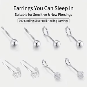 Orecchini a Bottone a Sfera in Argento Puro S999 per Donna Accessori Minimalisti Hipoallergenici per Piccole Sfere Finitura Lucida Opaca