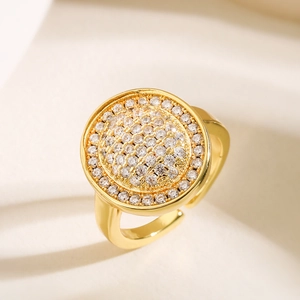 Luxurious 18K gold-plated open ring for women with shimmering round zircon inlay