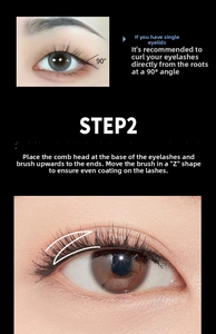 Detail guide showing Z-shaped application of black waterproof mascara for dense lashes