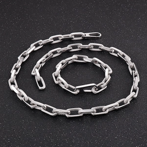Men's 10mm matte stainless steel box chain necklace and bracelet set with spring clasp