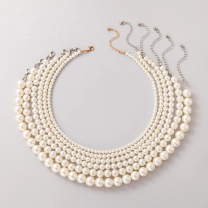 Five layers of elegant pearl necklaces with lobster clasps and metal extension chains