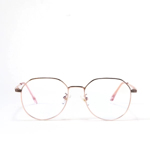 Classic rose gold polygonal metal frame glasses for women with a minimalist aesthetic design