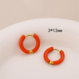 Orange enamel hoop earrings with gold-tone hinges, 3x12mm chic colorful ear cuffs