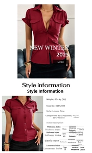 Red Y2K short sleeve button-down shirt with chest pockets and material detail specs