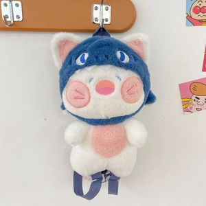 Cute Cartoon Plush Backpack Shark Hoodie Cat Doll Shape Adjustable Strap Soft Sweet Bag For Girls Kids Teens
