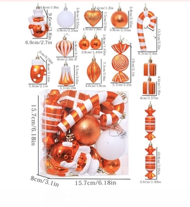 Detailed size specifications for bronze plastic Christmas tree ornaments in various shapes