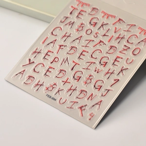 Detailed relief Halloween nail stickers with 3D red blood drip letter designs