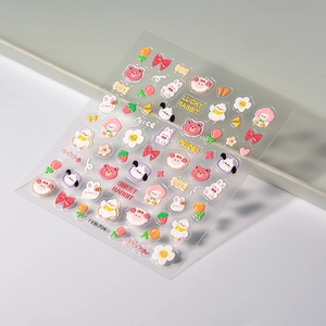 3D cartoon nail art stickers with cute rabbits, bears, and bows for creative nail decoration