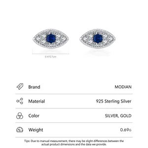 S925 sterling silver evil eye stud earrings with blue stones and sparkling micro-insets