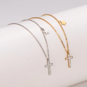 Double layered 18k gold and silver stainless steel cross star necklaces for women
