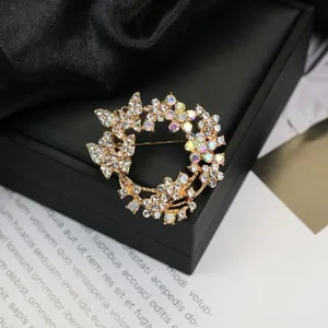 Elegant Alloy Rhinestone Wreath Butterfly Brooch For Women Fashion Elegant Corsage Anti-exposure Pin Jewelry Gift