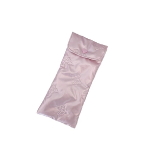 Pink PU leather glasses pouch with bow embroidery and heart button closure