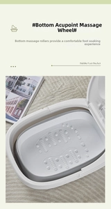 Macro view of foldable foot spa basin with integrated massage rollers and textured base