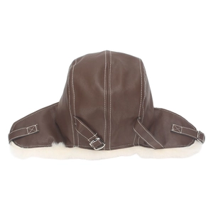Brown vintage faux leather aviator hat with warm plush lining and ear flaps for kids