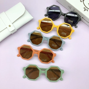 Kids Sunglasses Octagonal PC Frame UV400 Protection Geometric Patterns And Includes Portable Leather Pouch