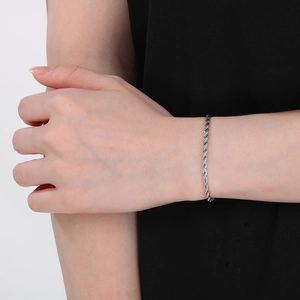 Silver titanium steel twisted rope chain bracelet with lobster clasp for men and women