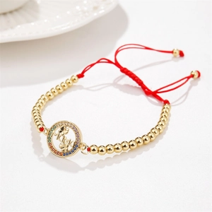 Bracelet MAMA doré avec zircons arc-en-ciel et cordon tressé rouge ajustable