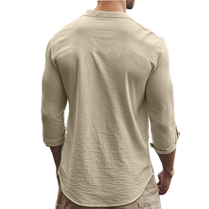 Detailed back view of men's slim fit cotton shirt showing collar and shoulder stitching
