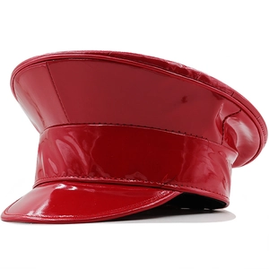 Shiny Patent PU Leather Military Captain Hat Metallic Holographic Flat Top Performance Party Cap For Men Women