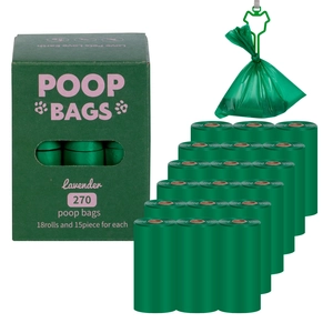 Eco-friendly biodegradable lavender dog poop bags, 18 rolls pack with green dispenser