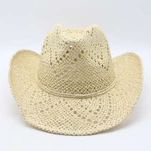 Hohl gewebter Stroh-Panama-Cowboyhut mit Vintage-Krempe und Sonnenschutz für den Sommer