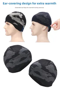 Detailansicht der Winter-Strickmütze mit Camouflage-Muster und Ohrenschutz-Klappen