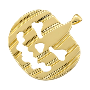 Vintage gold hollow pumpkin pendant with horizontal striped texture for Halloween
