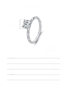 Detailed chart showing 1ct moissanite diameter and S925 silver ring specifications