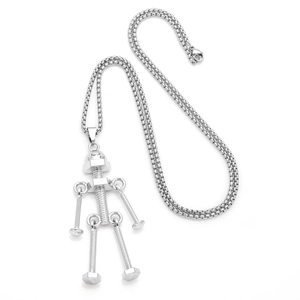 Collier robot industriel argenté avec design vis et écrou sur une chaîne box