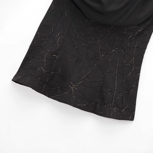 Sexy black crop top with pleated texture and metallic silver crackle finish detail