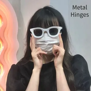 Vintage oversized white square sunglasses for women with premium metal hinge detail