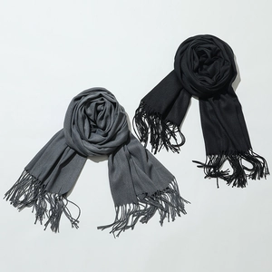 Soft faux cashmere scarves in black and grey with tassels, warm winter accessories