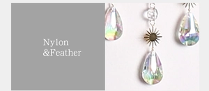Close-up of nylon rope, soft feathers, and crystal droplet pendants on dream catcher