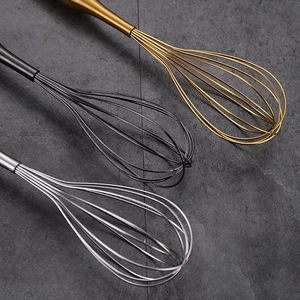 Set of 304 stainless steel manual egg whisks in gold, black, and silver finishes