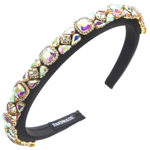 French style padded headband with colorful rhinestones and handmade woven label