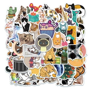 Detailed pile of assorted waterproof cartoon cat stickers for laptops and planners