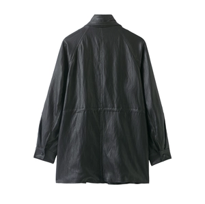 Classic black leather jacket for women showing the sleek back view and premium texture